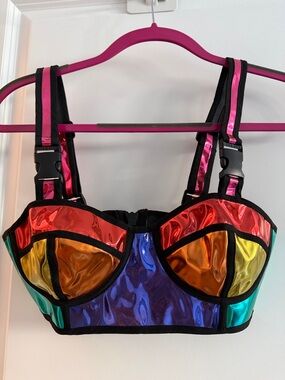 Colorblock Metallic Rainbow Bustier Top